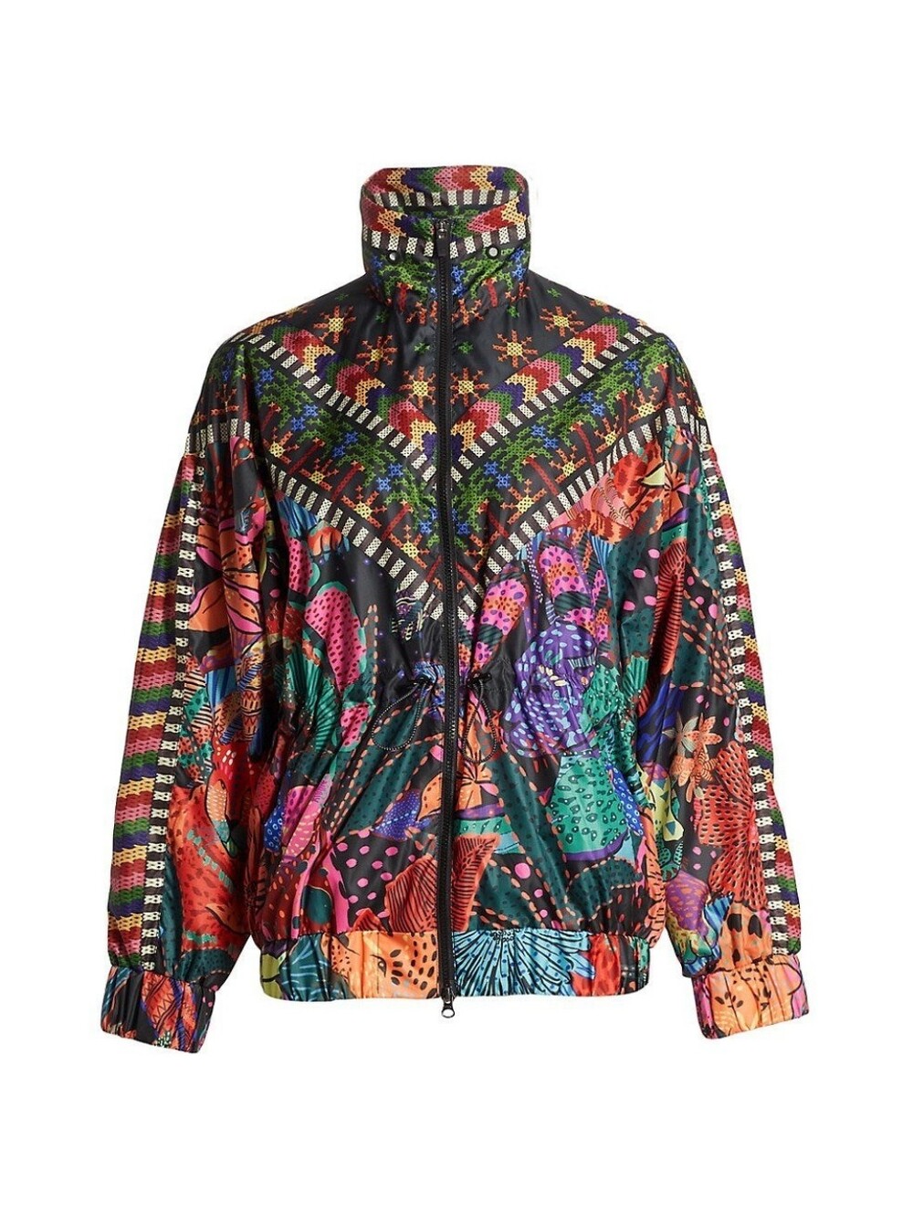Farm Rio Cool Leopards Windbreaker Jacket XS Full Length Colorful Print